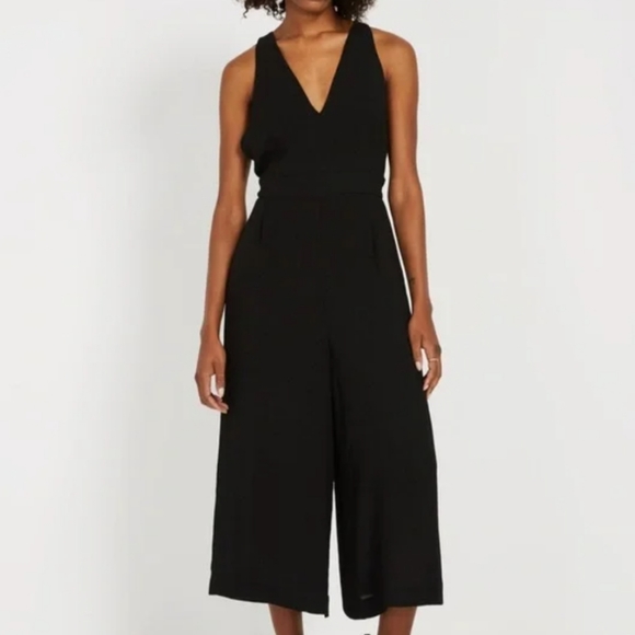 Frank and Oak Medium Black Wide Leg Crop Jumpsuit - Picture 1 of 10